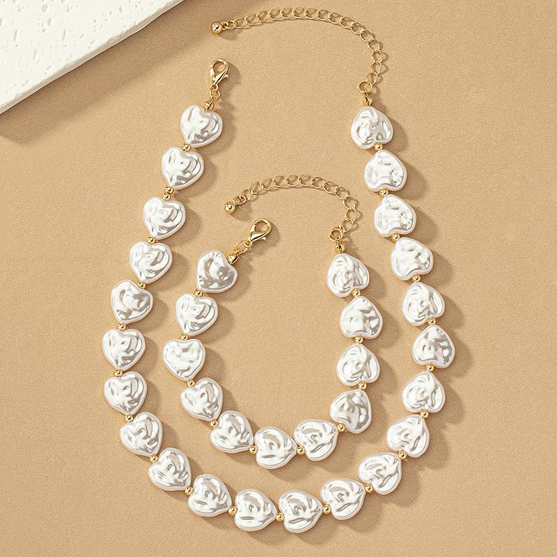Wedding Pearl Jewelry Set for Women Classic Necklace and Earrings Faux Pearls Bridesmaid Gift wedding bride trendy fashion jewelry fall fashion - color: B-Imitation pearl peach heart collarbone chain set