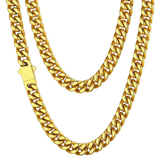 ChainsHouse Cuban Link Chain for Men, Stainless Steel Waterproof Necklace | 5/7/9/12/14mm Miami Cuban Chain 18-30 Inch, Gold/Black Men’s Necklace No Tarnish & Durable, Jewelry for Daily Wear and Gift - color: e. 7mm width-gold, size: 28 inches
