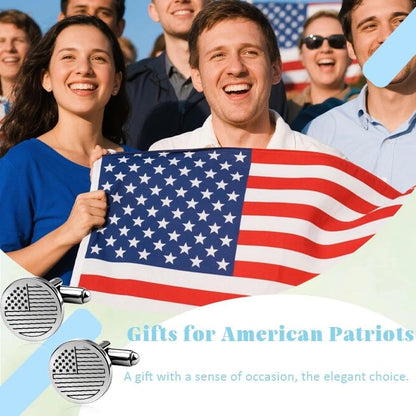 Silver Cufflinks for Men Wedding Engagement Gifts for Him Cuff Links 2Pcs Round Stainless Steel Engraved Cufflink for Shirt - color: American Flag
