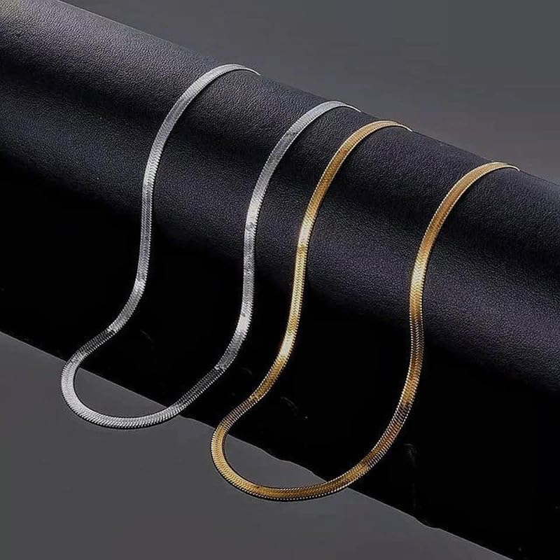 IDOKAWA 14K Gold/Silver Plated Snake Chain Necklace Herringbone Necklace Gold Choker Necklaces for Women Gifts Jewelry 3MM(W) 16"(L) - color: Silver