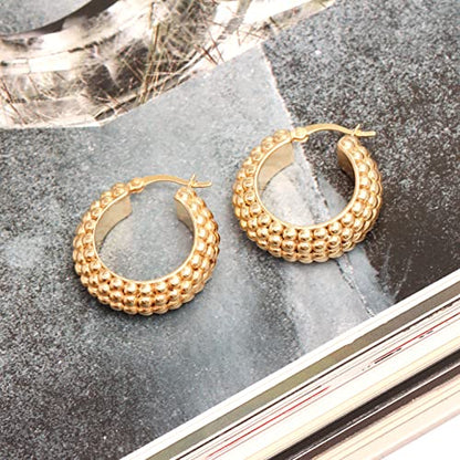 LeCalla 925 Sterling Silver Bali-Style Hoop Earrings Lightweight Click-Top Antique Two-Tone Beaded Italian Bali Style Earring Hoops for Women - style: Gold-plated Beaded