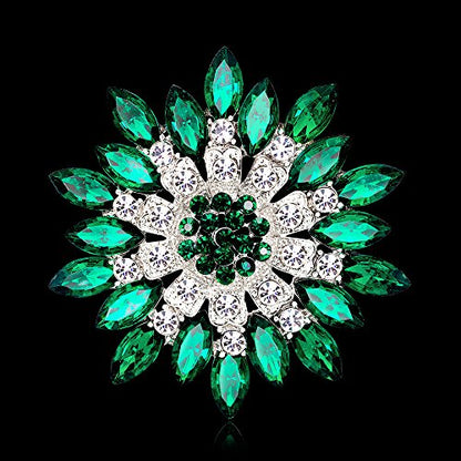 Rhinestone Sunflower Brooch for Women Sparkling Cubic Zirconia Flower Brooch Pin Elegant Large Crystal Floral Lapel Pin Dainty Clothing Hat Bag Accessories Christmas Wedding Bridal Birthday Jewelry - color: Green