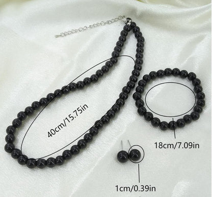 COLORFUL BLING Faux Pearl Jewelry Set, 4Pcs Pearl Necklace Bracelet Earrings Set for Women, Elegant Round Beaded Costume Jewelry for Wedding Party Daily Wear - color: White