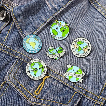 6 Pcs Cute Enamel Lapel Pins Sets Cartoon Animal Plant Fruits Foods Brooches Creative Pin Badges for Clothing Bags Backpacks Jackets Hat Accessory - color: Green