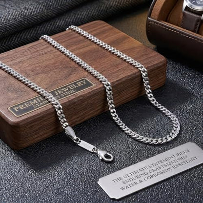 VEXXS Men's Gold Chain,18K Real Gold Filled Cuban Link Chains, 316L Stainless Steel Durable No Color Fading 3mm 4mm 6mm Men’s Necklace Chain Urban Fashion Street Wear Gift for Men Women - size: 18 inches, style: 3mm-White Gold