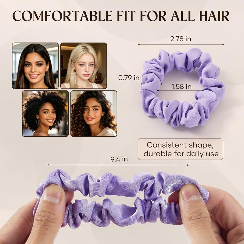 Satin Scrunchies for Women & Girls, Silk-Touch Hair Ties and Gentle Ponytail Holders, Soft No-Damage, No-Crease Hair Accessories in Morandi Earth Tones, 6-Pack
