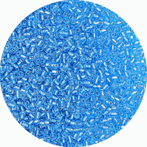 2mm Glass Seed Beads Bulk, Blue with Silver 12/0 Tiny Round Seed Bead, Small Mini Pony Craft Beads for Bracelet Necklace Wrist Jewelry Making Beading Weaving DIY Crafts Supplies - color: Blue with Silver