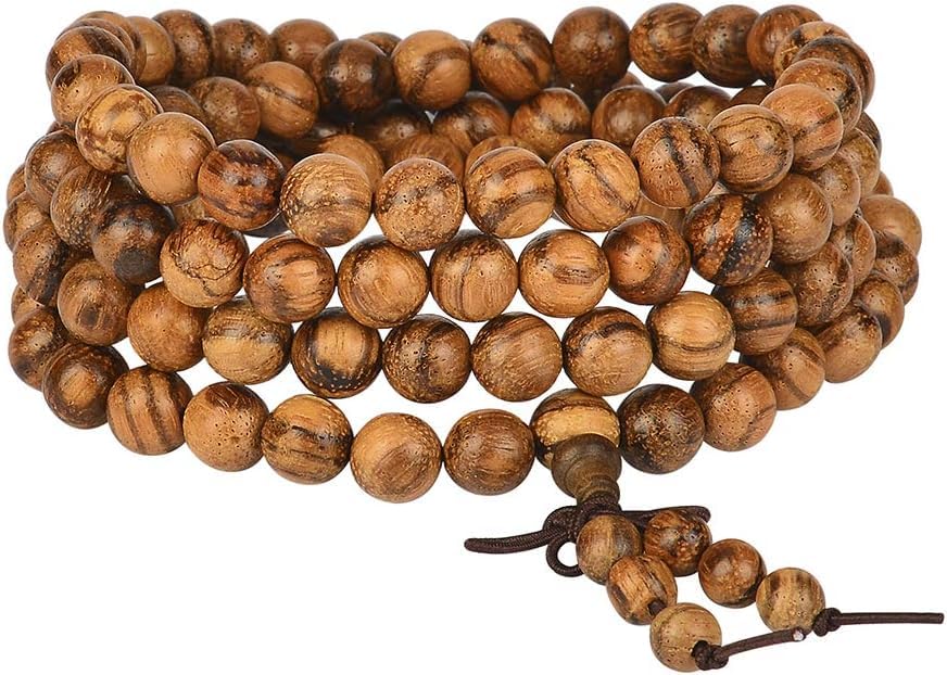 Handmade Mala Beads Bracelet 108 8mm Prayer Meditation Bracelet Sandalwood Elastic, Buddhist Beads, Prayer Mala Necklace for Men and Women Gifts - color: Vietnamese Sandalwood