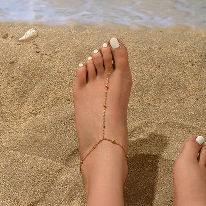 Dainty Gold Adjustable Barefoot Anklet Jewelry for Vacation Wear - color: Twisted String Beads-GD