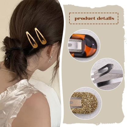 Gold Metal Tortoise Shell Snap Hair Clips Barrettes Pins for Women Girls Blonde Small Sequin Clip Leopard Print Clips Barrettes Hairpins Aesthetic Decorative Bangs Side Clip Set 12 PCS