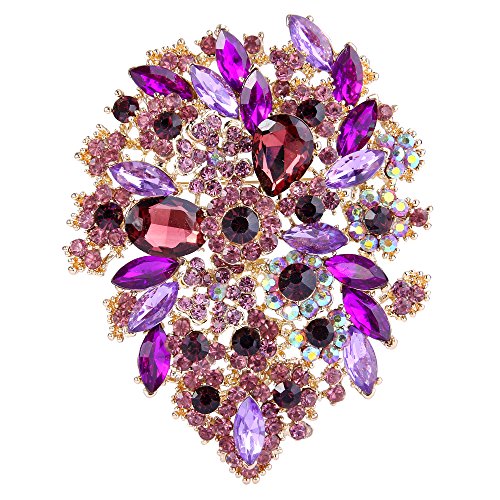 EVER FAITH Women's Austrian Crystal Vintage Style Flower Leaf Cluster Brooch Pendant - color: Gold-Tone Purple