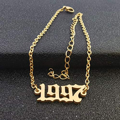 CSIYANJRY99 Birth Year Ankle Bracelets for Women14K Gold Plated Birth Year Number Anklets Adjustable Chain Beach Foot Ankle Bracelets for Women Birthday - style: 1997