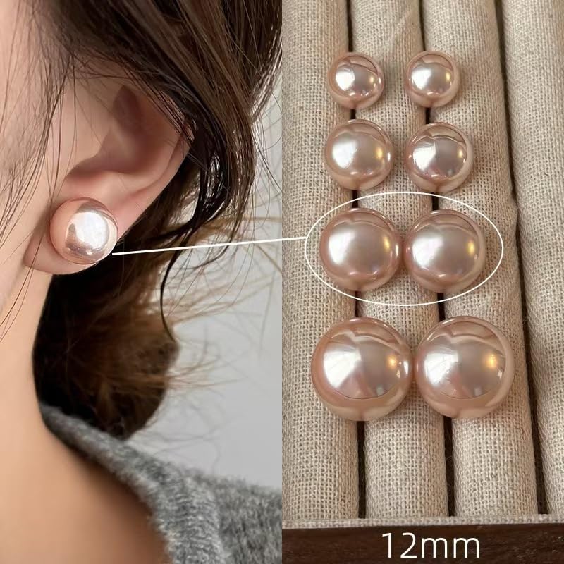 Natural Freshwater Cultured Pearl Stud Earrings, AAAA+Handpicked, Sterling Silver 18K Gold Plated Hypoallergenic Earring Studs Jewelry For Women - color: Pink light, size: 12mm
