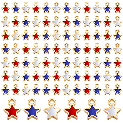Kenning 108 Pcs Patriotic Mini Star Charms for Jewelry Making Red Blue White Enamel Pendant Star-shaped Ornament of DIY Decoration for Necklace Bracelet Earrings Craft