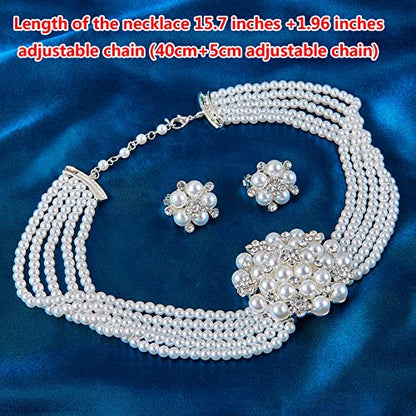 Classic Faux Pearl Jewelry Set for Women, 1950s Inspired Strand Necklace with Earrings, Elegant Gift for Mother's Day & Wedding - color: Stud Pin Earring and Necklace