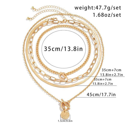 Layered Gold Necklace Set with Coin Pendant Boho Beaded Design Adjustable Chain Jewelry for Everyday Stacking Accessories - color: D