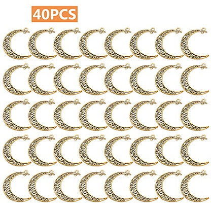 40pcs Antique Golden Hollow Moon Charms Alloy Luna Crescent Symbol Filigree Pendants Jewelry Making Findings for DIY Bracelets Necklace Earring Crafts Supplies - color: Gold