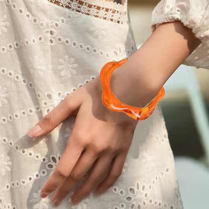 Dopamine Open Cuff Bangle Bracelet Macaron Dyed Acrylic Chunky Bracelet Resin Geometric Wide Wristband Fashions Thick Acetate Statement Jewelry - color: orange
