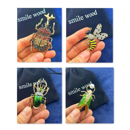 4 PCS smile wood Animal Insect Style Collection Brooches Set Women Brooches Bulk Lapel Pins Jewelry Designed With Rhinestone Elegant Lapel Pins For Everyday wear, Garden parties Wedding Valentine Mother's Day Christmas
