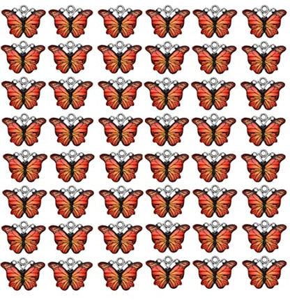 Zhiheng 50 Pack Alloy Butterfly Charms Monarch Butterfly Enamel Pendant Beads for Jewelry Making DIY Earring Necklace Bracelets Accessories Wine Charms - color: Orange