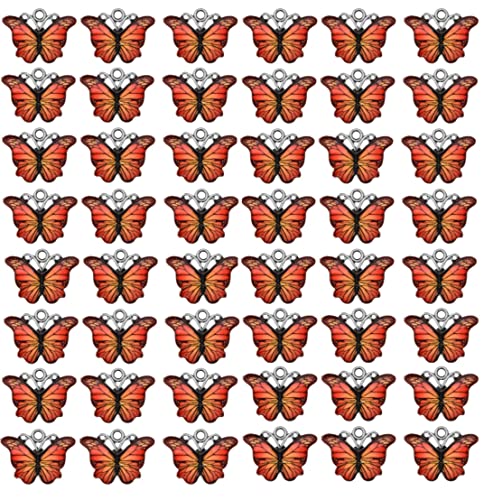 Zhiheng 50 Pack Alloy Butterfly Charms Monarch Butterfly Enamel Pendant Beads for Jewelry Making DIY Earring Necklace Bracelets Accessories Wine Charms - color: Orange