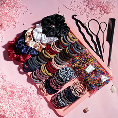 YANRONG 1159PCS Hair Accessories for Woman Set Seamless Ponytail Holders Variety Hair Scrunchies Hair Bands Scrunchy Hair Ties For Thick and Curly (Deep Colour) - color: Deep Colour