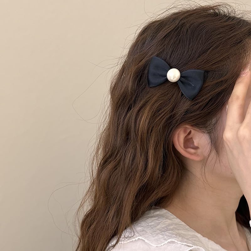 Black Bow Hair Clip with Pearl Accent, Elegant Hair Barrette for Women and Girls, Single Pack