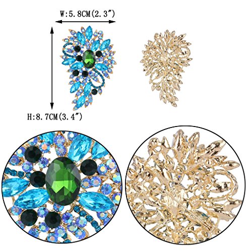 EVER FAITH Women's Austrian Crystal Wedding Flower Leaf Bouquet Brooch - color: Aquamarine-color w/ Green