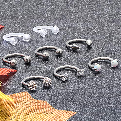 16G Septum Rings Surgical Steel Lip Rings Horseshoe Nose Ring Snake Bite Jewelry Smiley Piercing Jewelry for Women Men Diameter 6mm 8mm 10mm 12mm - color: DIA.10mm,Silvertone