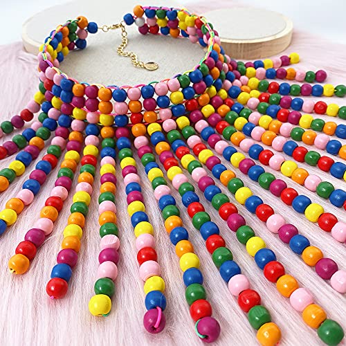 Coiris Boho African Wooden or Acrylic Beaded Bib Statement Necklace Strands Layered Cluster Chunky Collar Choker Wood Necklace for Women Fashion Costume Jewelry - color: Rainbow