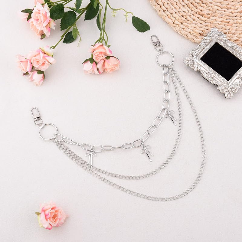 Goth Pants Chain Charms for Women Men Punk Layered Jean Chains Gothic Y2k Pocket Chain for Women Hip Hop Waist Chains - color: Bow