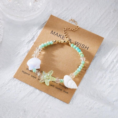 Handmade Natural Shell Starfish Beads Bracelets with a Wish Card Bohemia Sweet Seashell Conch Pearl Charm Bracelets for Women Boho Sea Themed Summer Beach Surfer Vacation Jewelry Gifts - style: StyleB