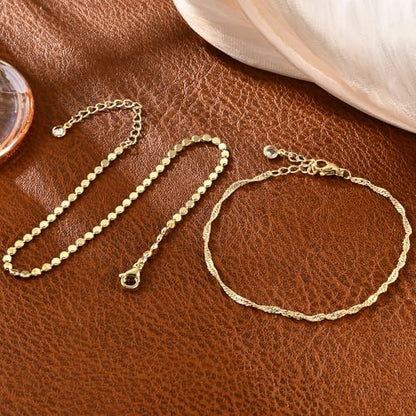 Warshion Ankle Bracelets for Women - 14K Gold Plated Waterproof Gold Anklet Delicate Chain Women's Anklets Summer Beach Pearl Jewelry Layering Gift Non Tarnish - color: ANKLETS-D-GD