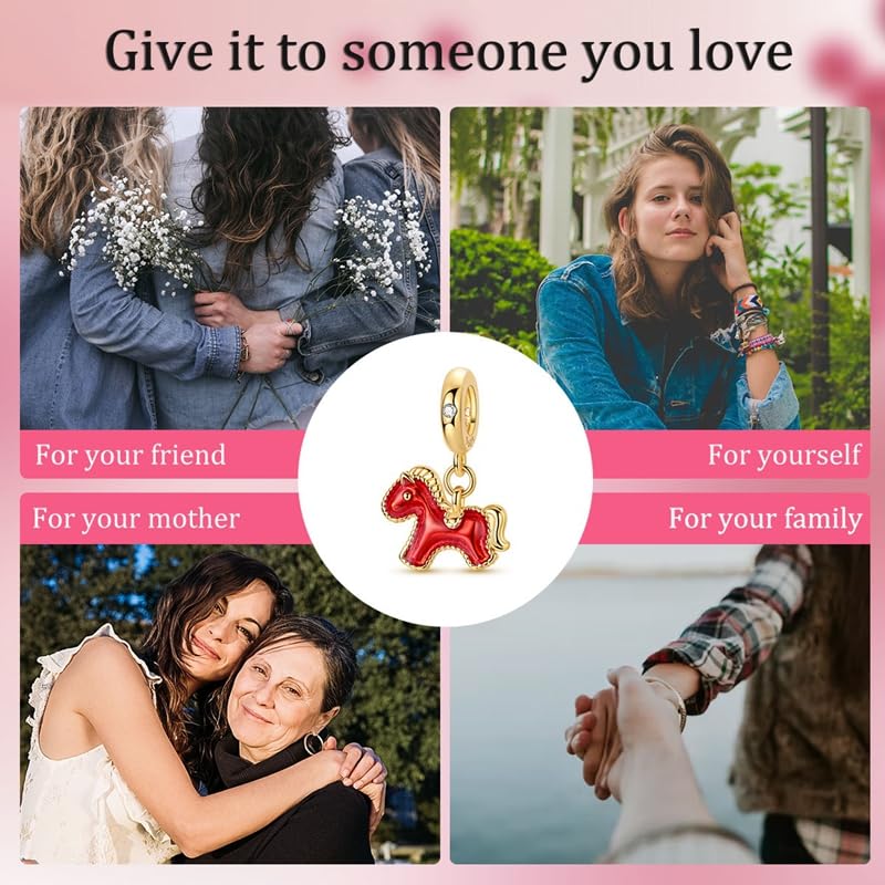Gold Flower Family Charms for Bracelet Bead Charm for Women Jewelry Present - style: Golden Horse Charms