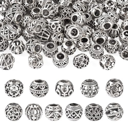 Craftdady 66Pcs Large Hole Rondelle Spacer Beads Alloy European Beads 11 Style Tibetan Antique Silver Spacer Beads Western Beads for Crafts Jewelry Making - color: Antique Silver-12 Styles, Rondelle