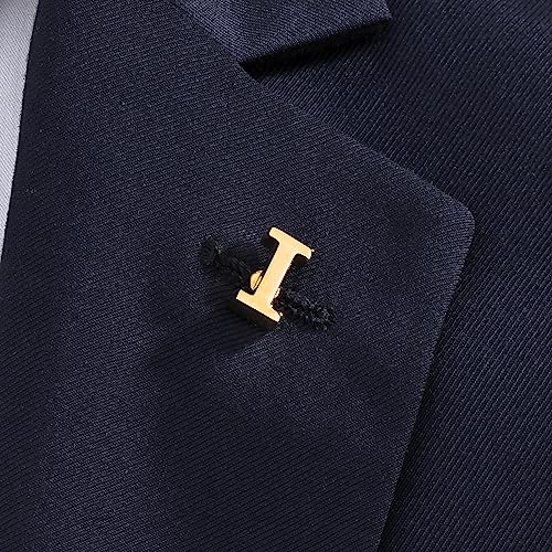 Initial Lapel Pin for Men Women, Brooch Pins for Men Suits, Metal Button Pins in 18K Gold and Silver Tone. - color: Gold-I