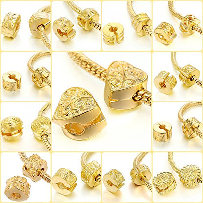 RUBYCA 20pcs Mix Lot of Gold Color Clip Lock Stopper Clasp Beads DIY fit European Charm Bracelet - color: Mix Models, size: 20 PCS