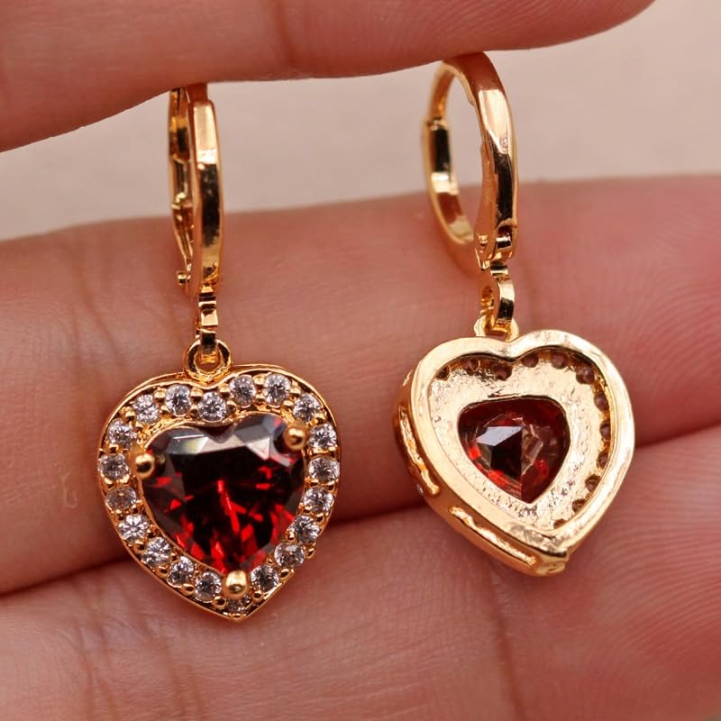 18K Gold Plated Flower Dangle Earrings for Women, Hypoallergenic Cubic Zirconia Earrings, Elegant CZ Drop Earrings, Statement Jewelry Gifts Party Fashion - style: OBS4665_GD_RD