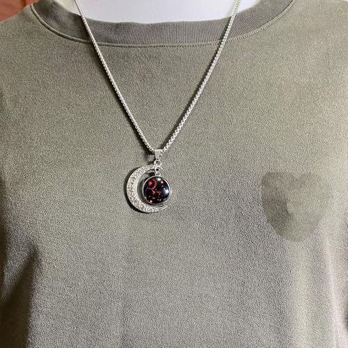 Stainless Steel Mens Necklace 12 Zodiac Moon Galaxy Pendant Necklace,22.8 Inch Stainless Steel Chain, 1.13 Inch Aries/Pisces Celestial Crescent Moon Star Sign Charm Jewelry - style: Cancer（6.22-7.22）