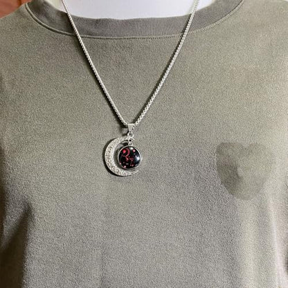 Stainless Steel Mens Necklace 12 Zodiac Moon Galaxy Pendant Necklace,22.8 Inch Stainless Steel Chain, 1.13 Inch Aries/Pisces Celestial Crescent Moon Star Sign Charm Jewelry - style: Cancer（6.22-7.22）
