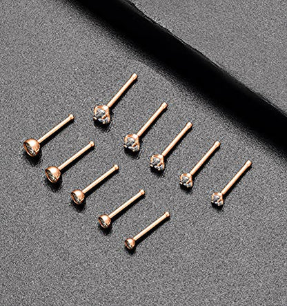 20G 10Pcs Stainless Steel L Screw Bone Shaped Nose Studs Rings Square Round CZ Nose Ring Labret Nose Piercing Jewelry for Men Women Silver Tone 1.5mm-2mm-2.5mm-3mm-3.5mm CZ - style: F:10Pcs,Bone Shaped(Rose Gold Tone)