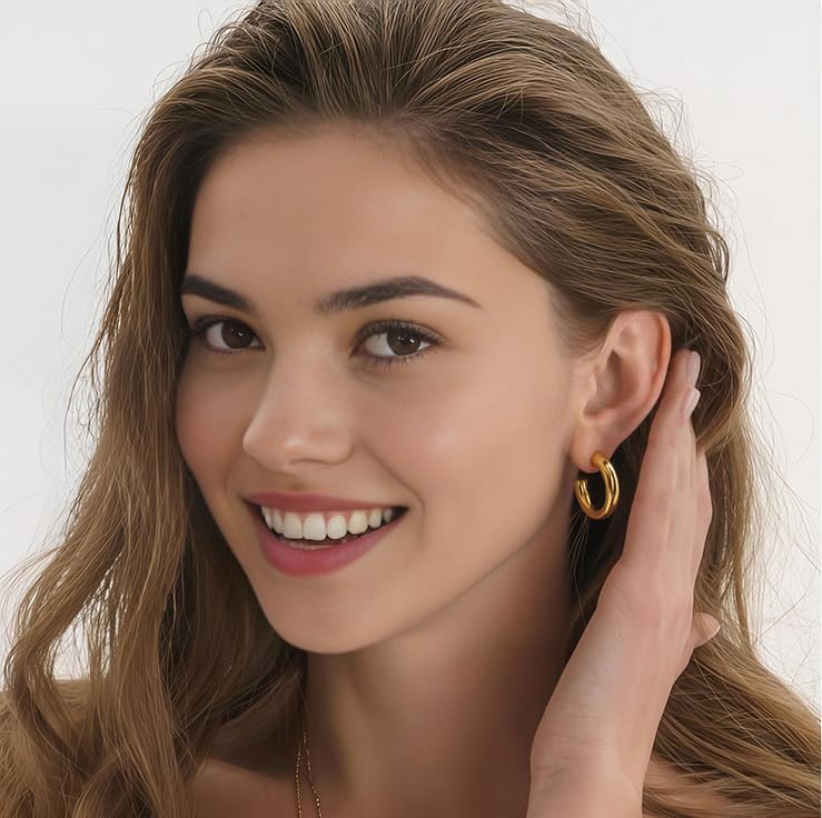 12 Pairs Chunky Gold Hoop Earrings for Women Trendy, Gold Plated Lightweight Hypoallergenic Stack, Thick Open Twisted Huggie Hoops Earring Set - color: 12 Pairs Gold Hoop