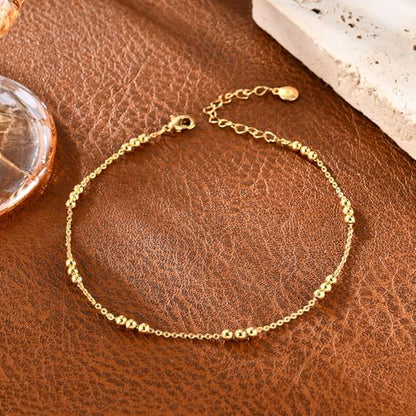 Gold Ankle Bracelet for Women Waterproof,Dainty Bead Anklets | 14K Gold Plated Non Tarnish,Lead and Nickel-free, Hypoallergenic,Adjustable Size Daily Wear Jewelry Gifts for Women