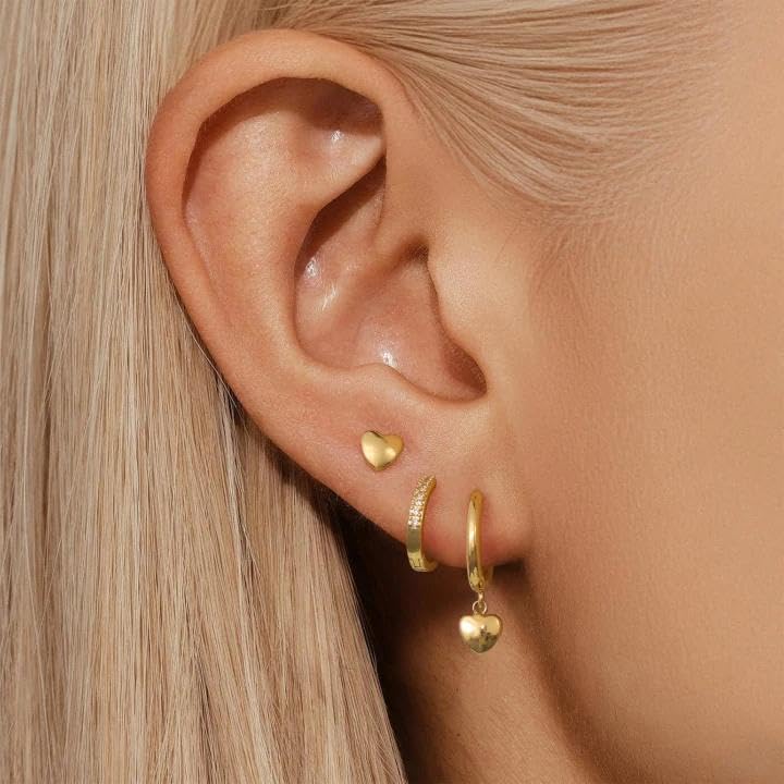 Gold Plated Earrings for Women, 14k Gold Plated Earring Stack Hypoallergenic Pearl Drop Earring Dainty Earrings for Women Trendy Cute Small Huggie Hoop Earring Fashion Womens Jewelry - color: SET24