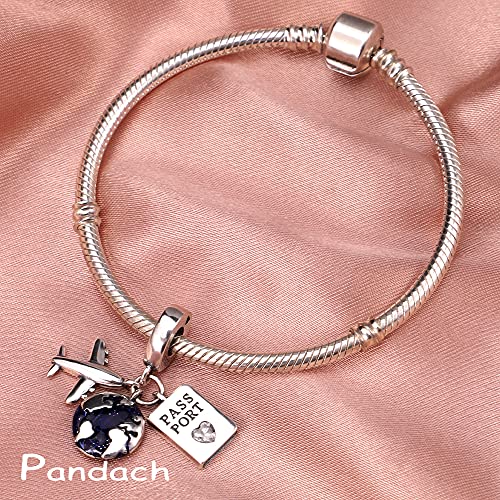 Pandach 925 Sterling Silver Charms for Bracelets and Necklaces Travel Round The World Beads Charms Relaxation Dangle Pendant,Jewelry Beads Gifts for Women - style: Airplane Travel 3-Piece Charms