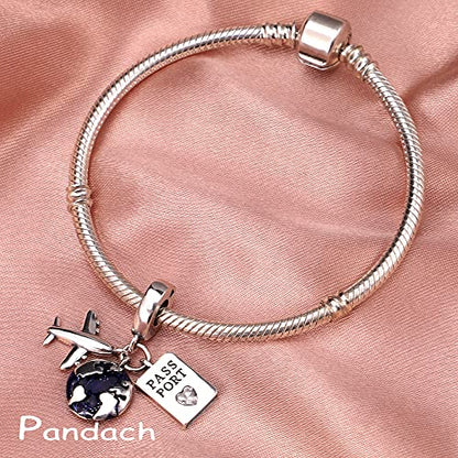 Pandach 925 Sterling Silver Charms for Bracelets and Necklaces Travel Round The World Beads Charms Relaxation Dangle Pendant,Jewelry Beads Gifts for Women - style: Airplane Travel 3-Piece Charms