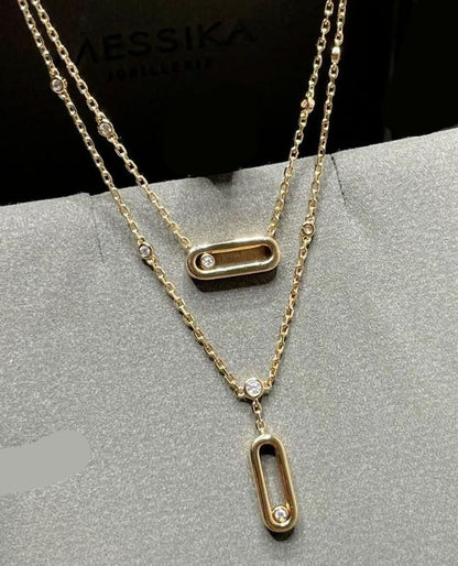 Diamond necklace for women, simple geometric single diamond double-layer, fashionable autumn and winter sweater chain, versatile clavicle - color: Gold