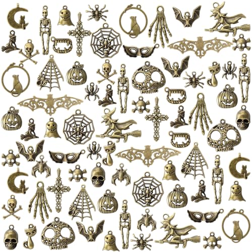 Hicarer 80 Pieces Antique Silver Pendants Gothic Charms Halloween Charms Pendants Jewelry Making Accessory for DIY Necklace Bracelet - style: Bat