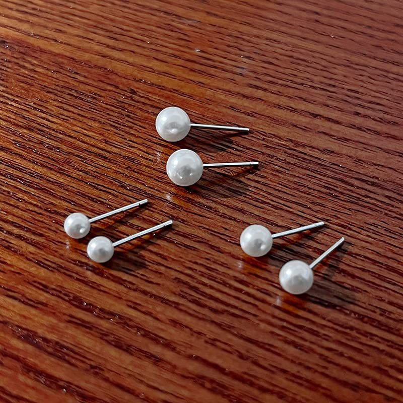 2/3 Pairs Hypoallergenic Imitation Pearl Earrings Classic Faux Round Ball Pearls Ear Studs Mixed Sizes Stud Earrings mfor Women Jewelry (B 4mm+5mm+6mm)