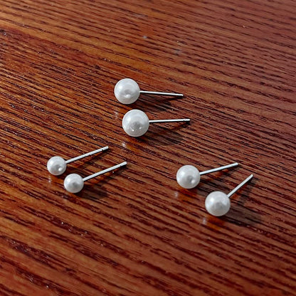 2/3 Pairs Hypoallergenic Imitation Pearl Earrings Classic Faux Round Ball Pearls Ear Studs Mixed Sizes Stud Earrings mfor Women Jewelry (B 4mm+5mm+6mm)